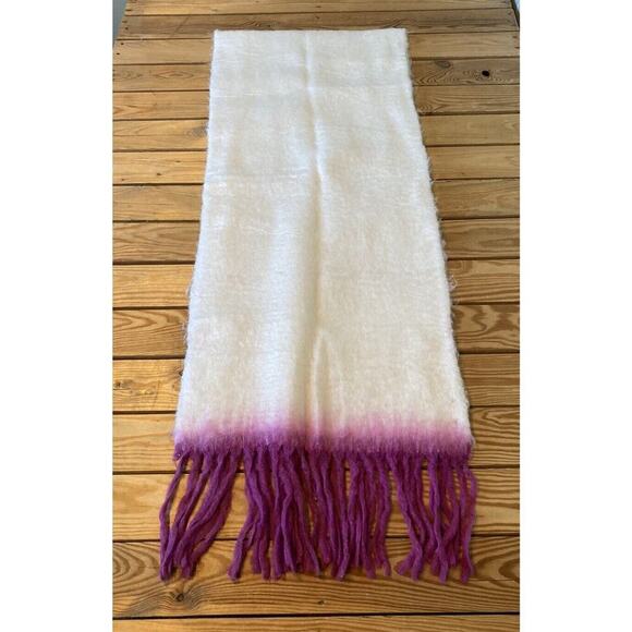 NWT Madewell Contrast Fringed Scarf One Size Women’s White Pink - Picture 1 of 5
